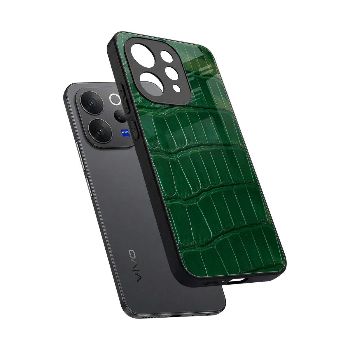 Croco Green sleek vivo v70 elite cover with tempered glass back and TPU edges