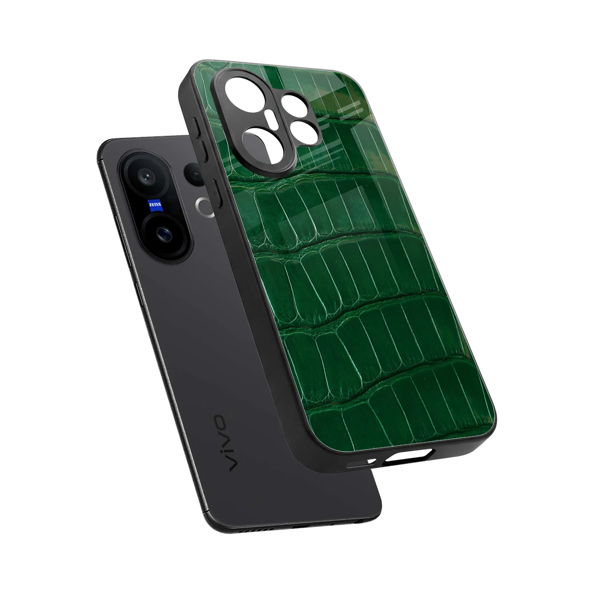 Croco Green sleek vivo x200 fe cover with tempered glass back and TPU edges