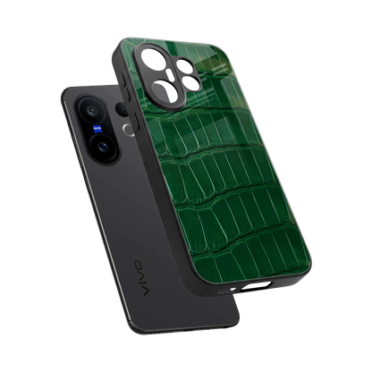 Croco Green sleek vivo x200 fe cover with tempered glass back and TPU edges