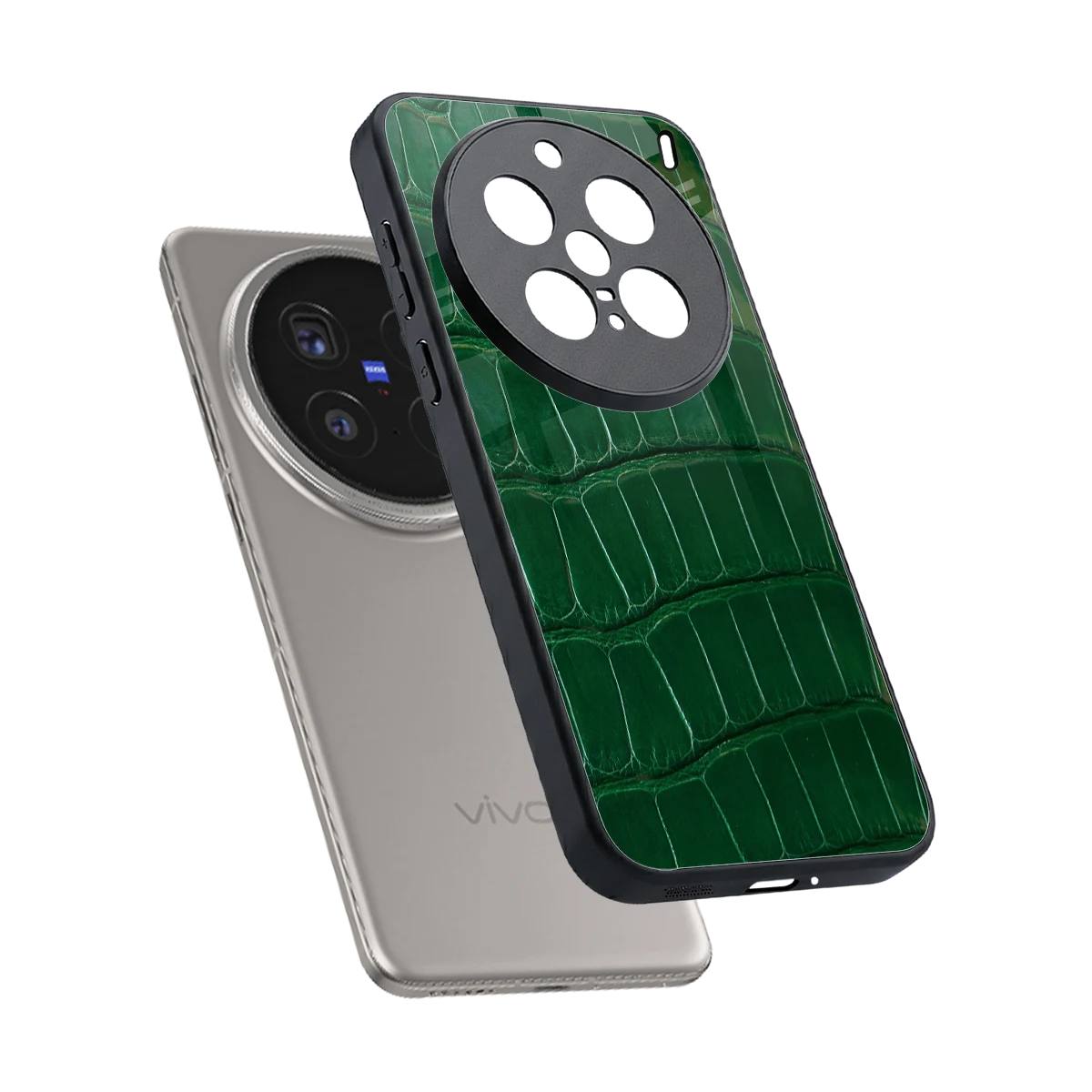 Croco Green sleek vivo x200 pro cover with tempered glass back and TPU edges