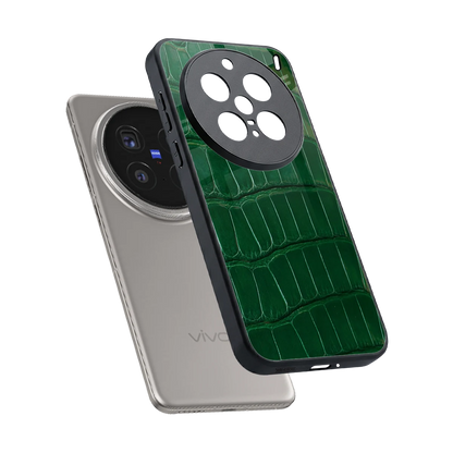 Croco Green sleek vivo x200 pro cover with tempered glass back and TPU edges