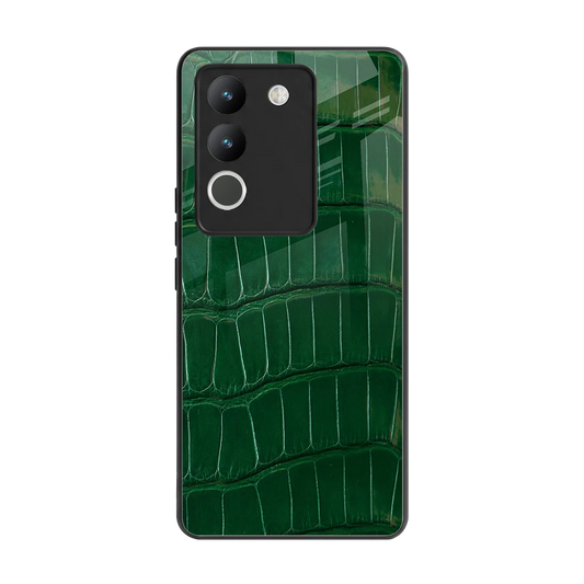 Croco Green back phone cover | glass case for vivo y200 5g