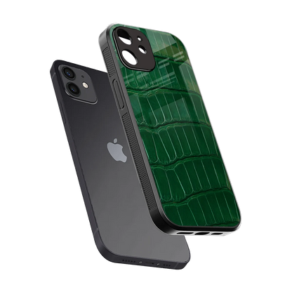 Croco Green sleek iphone 11 cover with tempered glass back and TPU edges