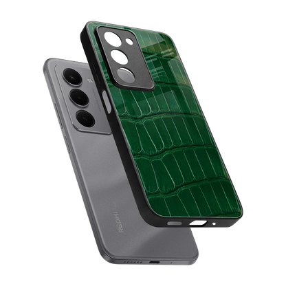 Croco Green sleek redmi 15 5g cover with tempered glass back and TPU edges