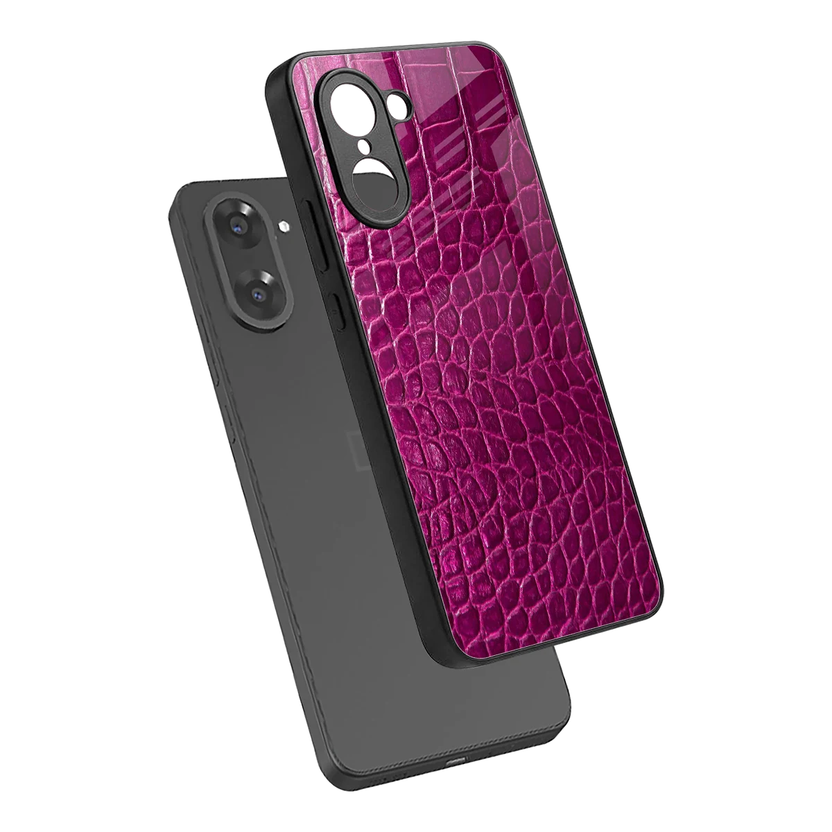 Croco Pink sleek oneplus nord ce5 5g cover with tempered glass back and TPU edges