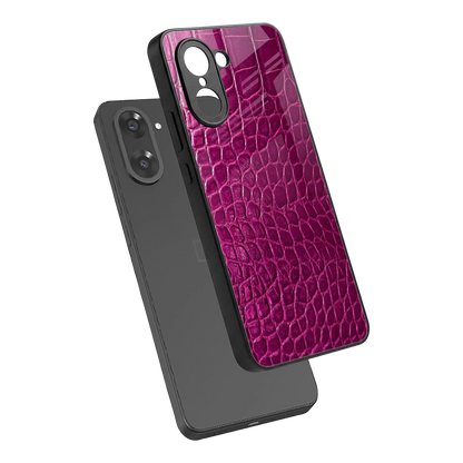 Croco Pink sleek oneplus nord ce5 5g cover with tempered glass back and TPU edges
