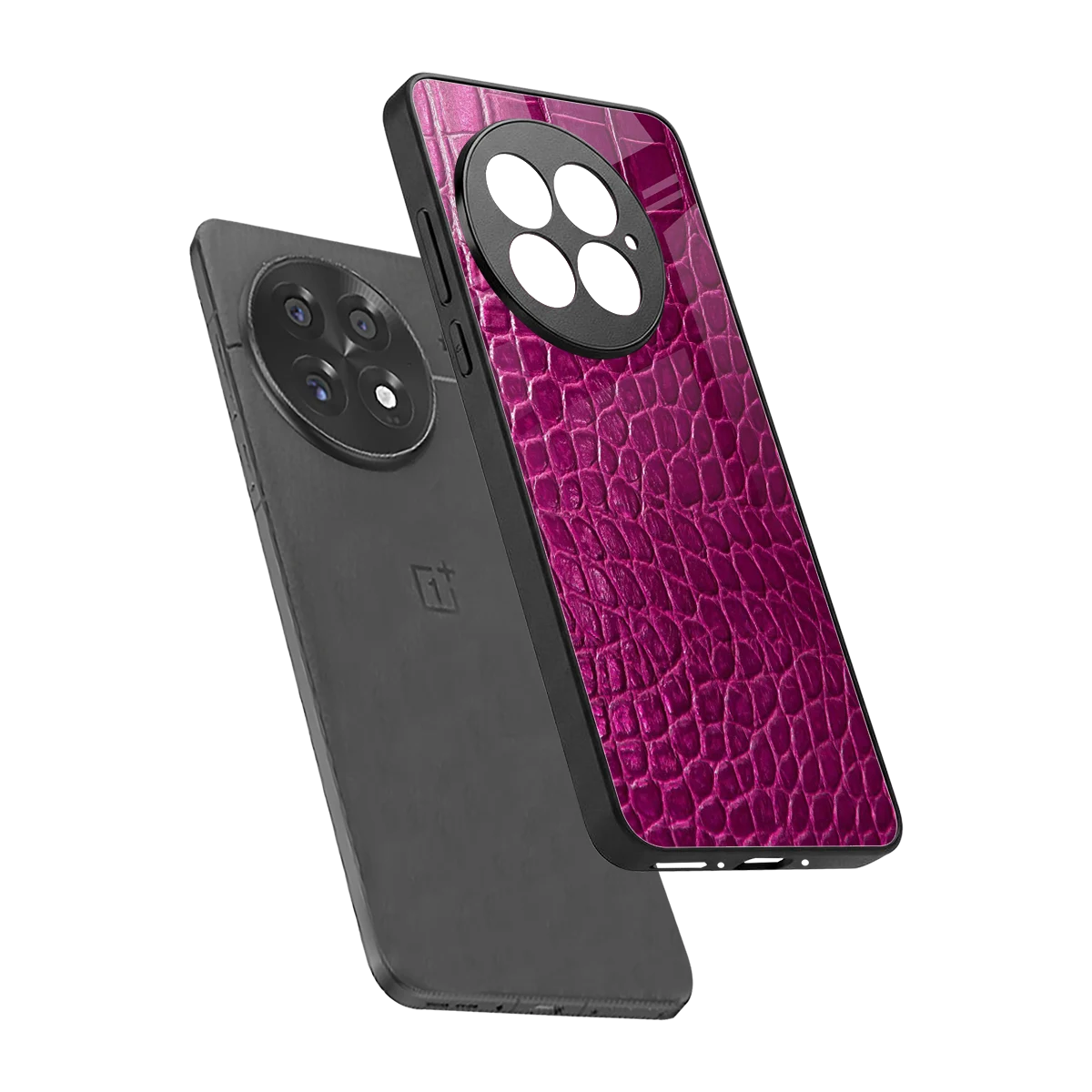 Croco Pink sleek oneplus 13 cover with tempered glass back and TPU edges