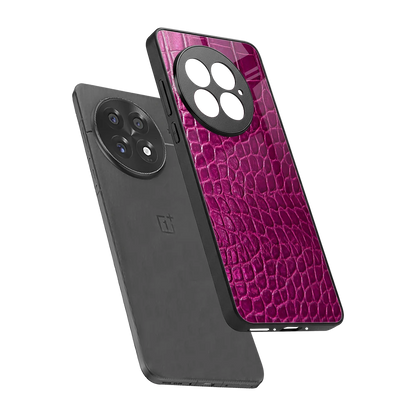 Croco Pink sleek oneplus 13 cover with tempered glass back and TPU edges