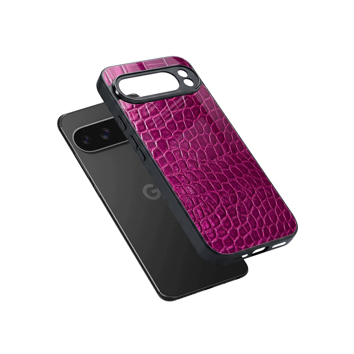 Croco Pink sleek google pixel 10 pro xl cover with tempered glass back and TPU edges
