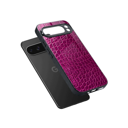 Croco Pink sleek google pixel 10 pro xl cover with tempered glass back and TPU edges