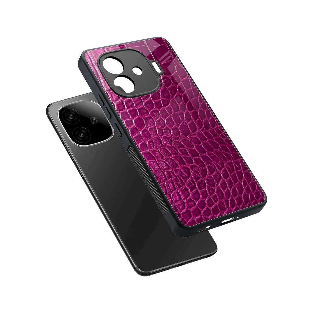 Croco Pink sleek iqoo neo 10r 5g cover with tempered glass back and TPU edges