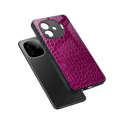 Croco Pink sleek iqoo neo 10r 5g cover with tempered glass back and TPU edges