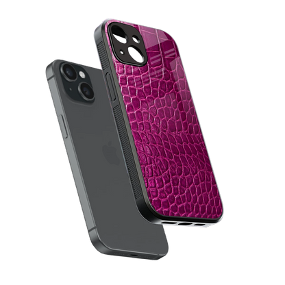 Croco Pink sleek iphone 13 mini cover with tempered glass back and TPU edges