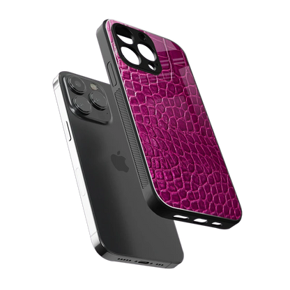 Croco Pink sleek iphone 14 pro max cover with tempered glass back and TPU edges