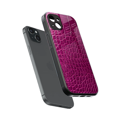 Croco Pink sleek iphone 14 plus cover with tempered glass back and TPU edges