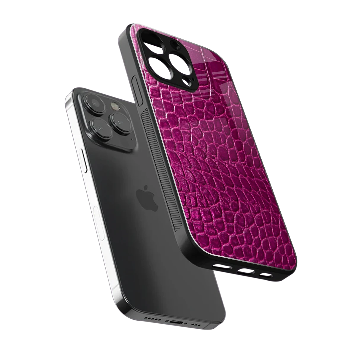 Croco Pink sleek iphone 15 pro max cover with tempered glass back and TPU edges
