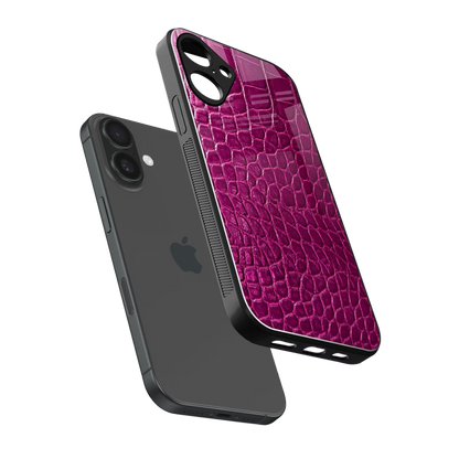 Croco Pink sleek iphone 16 plus cover with tempered glass back and TPU edges