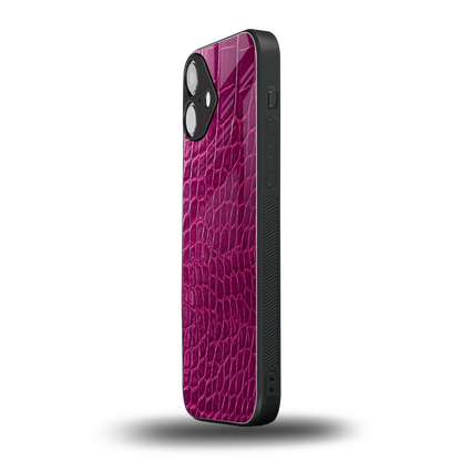 Croco Pink iphone 16 plus mobile cover | shockproof glass phone case