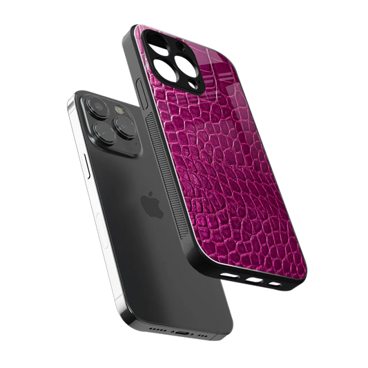 Croco Pink sleek iphone 16 pro cover with tempered glass back and TPU edges
