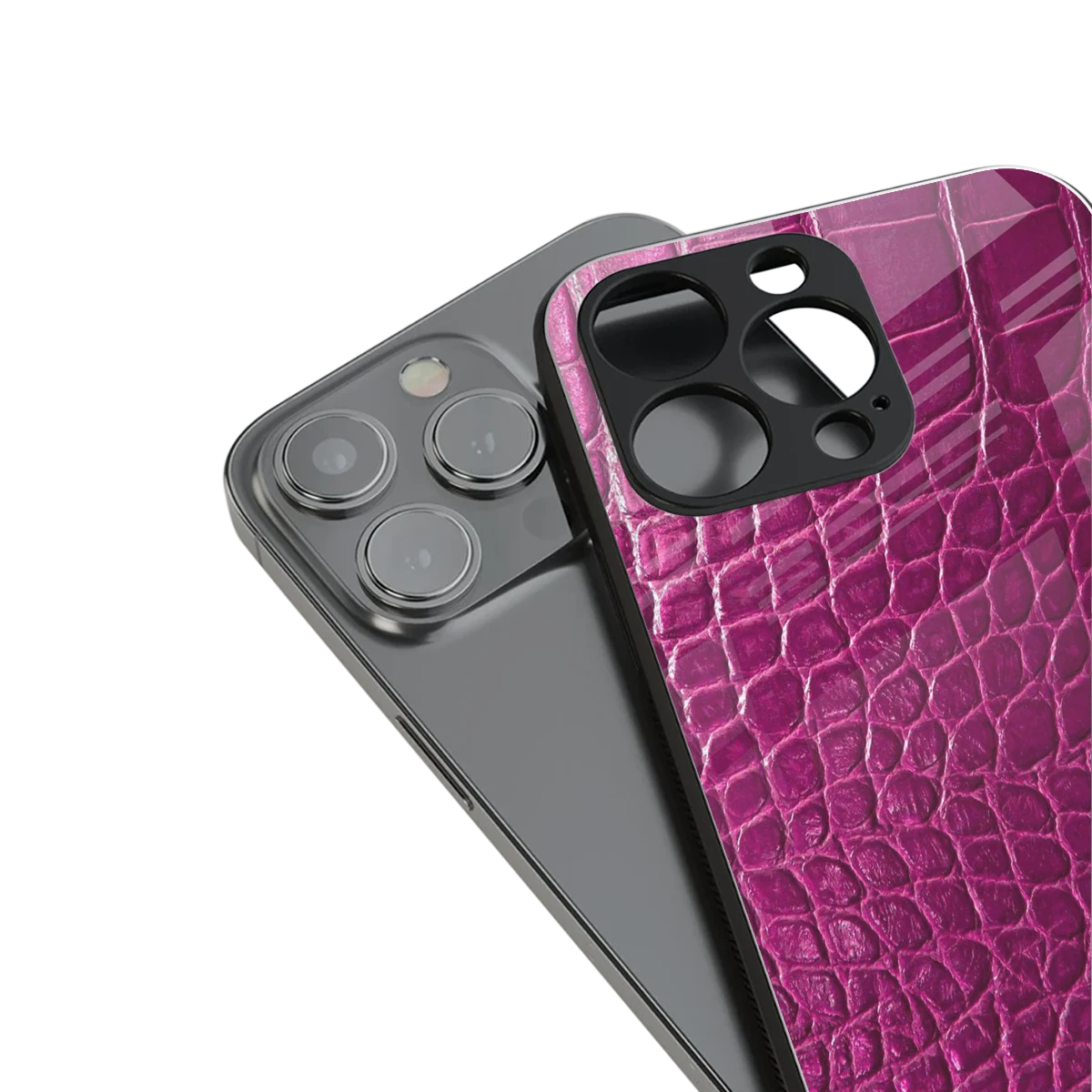 Croco Pink stylish phone case for iphone 15 pro max | glossy glass and slim fit
