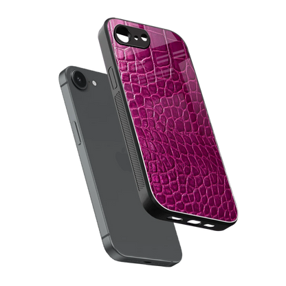 Croco Pink sleek iphone 16e cover with tempered glass back and TPU edges