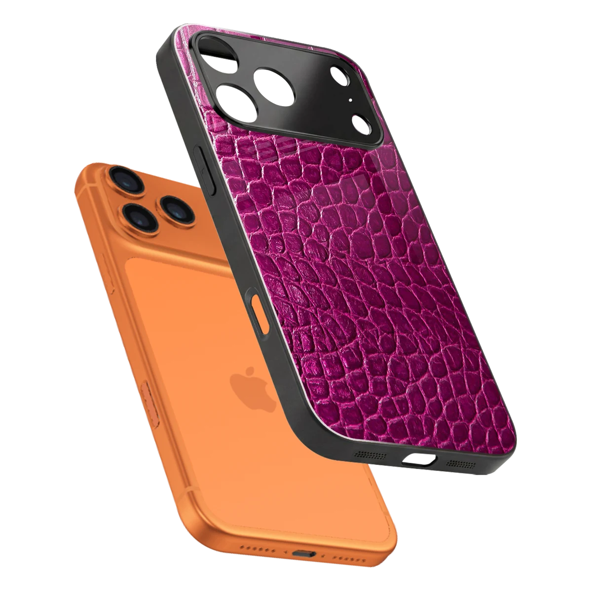 Croco Pink sleek iphone 17 pro cover with tempered glass back and TPU edges