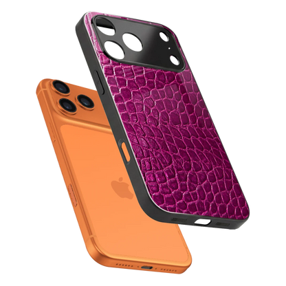 Croco Pink sleek iphone 17 pro cover with tempered glass back and TPU edges