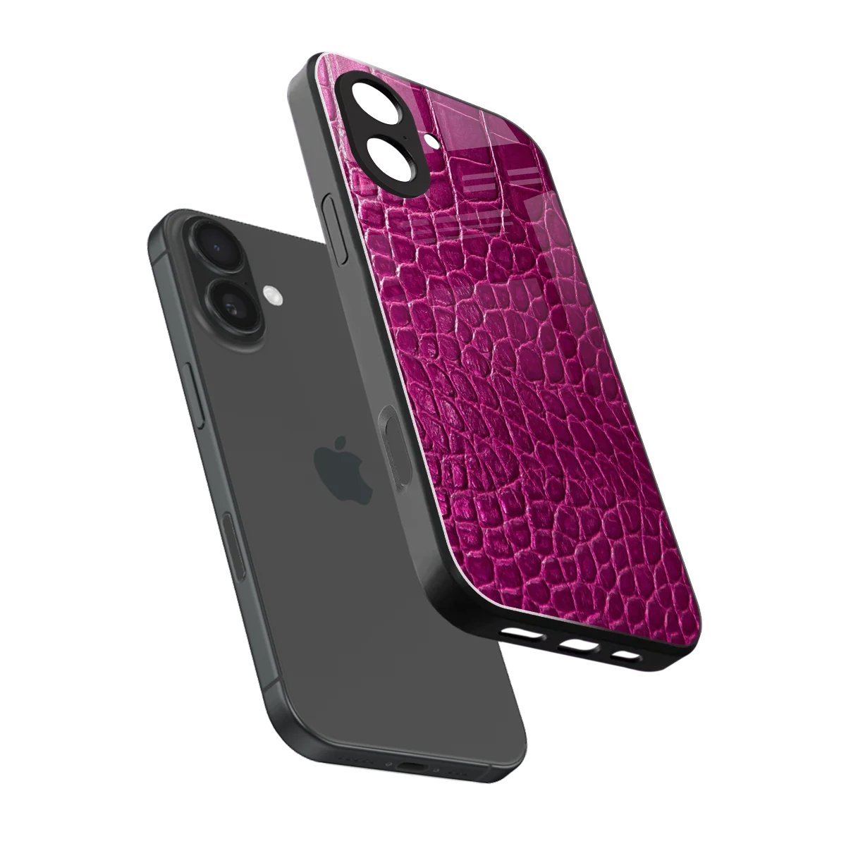 Croco Pink sleek iphone 17 cover with tempered glass back and TPU edges