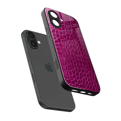 Croco Pink sleek iphone 17 cover with tempered glass back and TPU edges