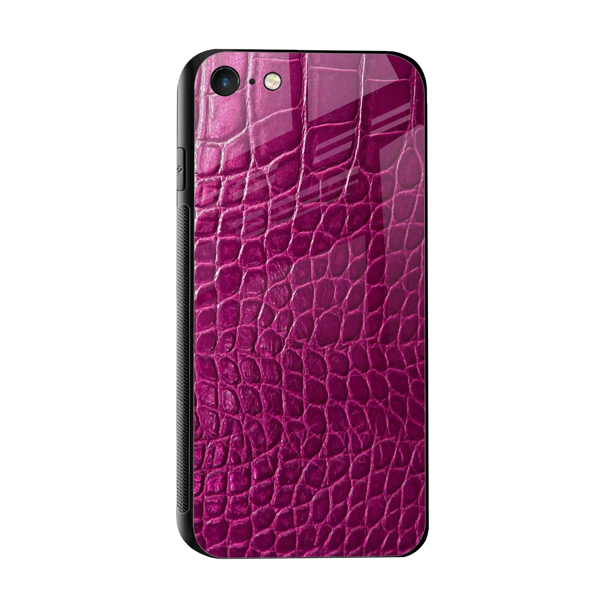 Croco Pink sleek iphone 7 cover with tempered glass back and TPU edges