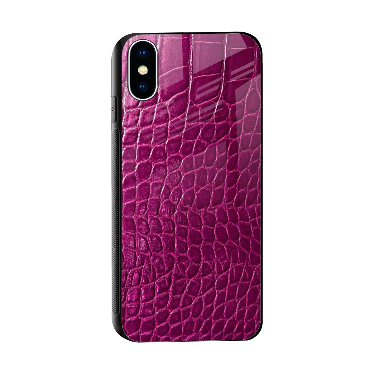 Croco Pink sleek iphone x cover with tempered glass back and TPU edges