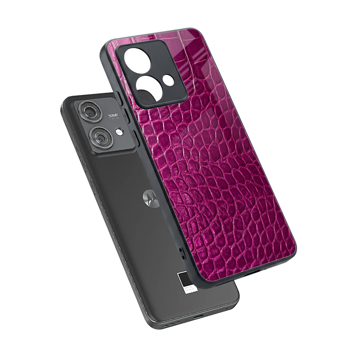 Croco Pink sleek motorola edge 40 neo 5g cover with tempered glass back and TPU edges
