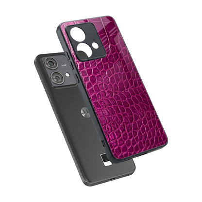 Croco Pink sleek motorola edge 40 neo 5g cover with tempered glass back and TPU edges