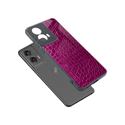 Croco Pink sleek motorola edge 50 fusion cover with tempered glass back and TPU edges
