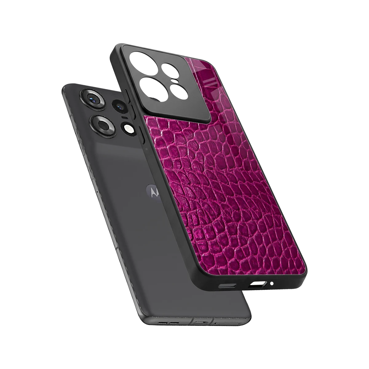 Croco Pink sleek motorola edge 50 pro cover with tempered glass back and TPU edges
