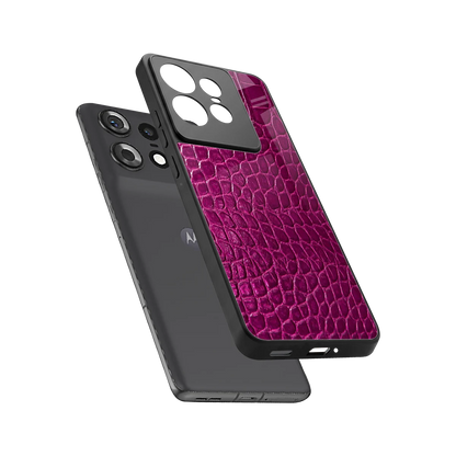 Croco Pink sleek motorola edge 50 pro cover with tempered glass back and TPU edges
