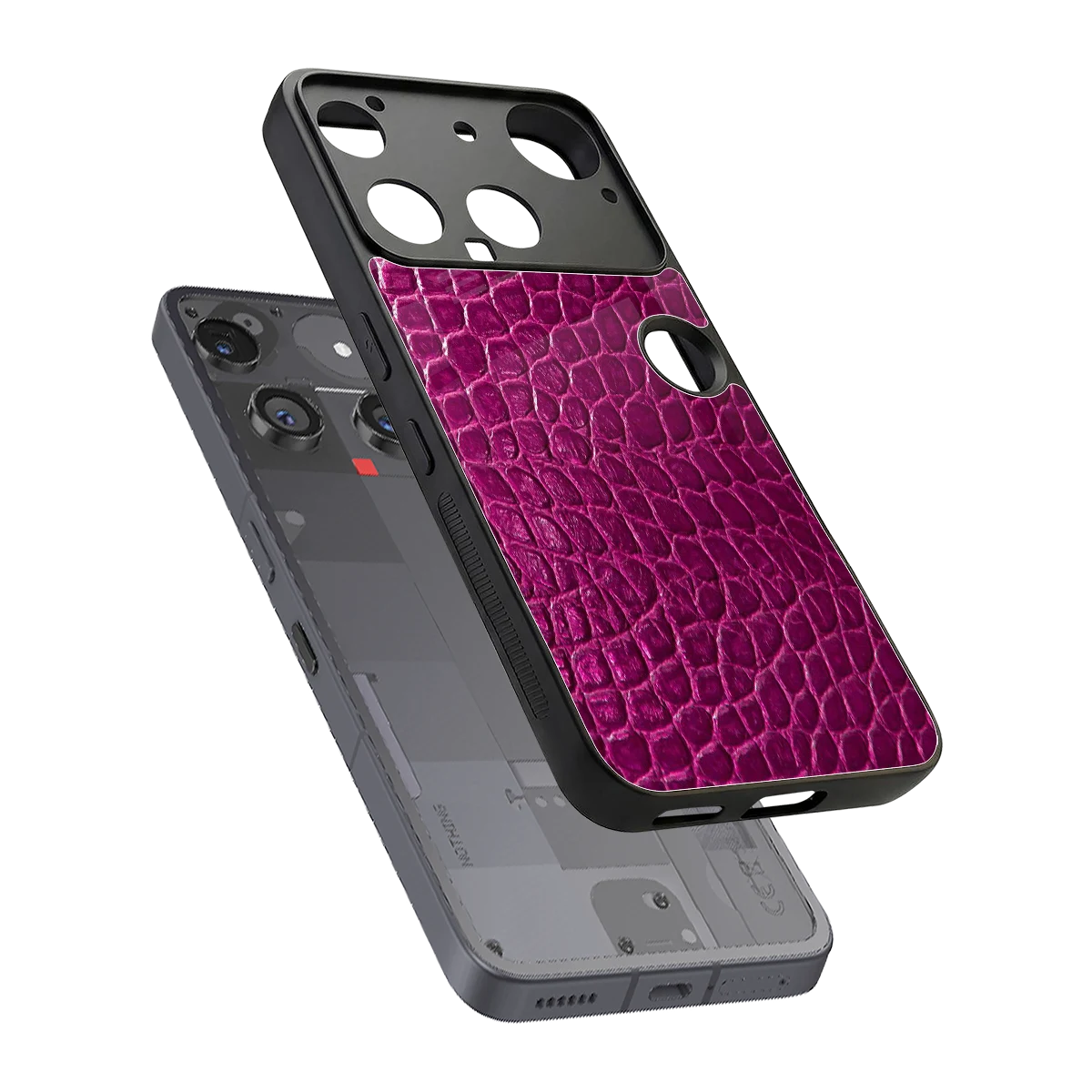 Croco Pink sleek nothing phone 3 cover with tempered glass back and TPU edges