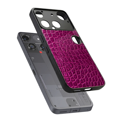 Croco Pink sleek nothing phone 3 cover with tempered glass back and TPU edges