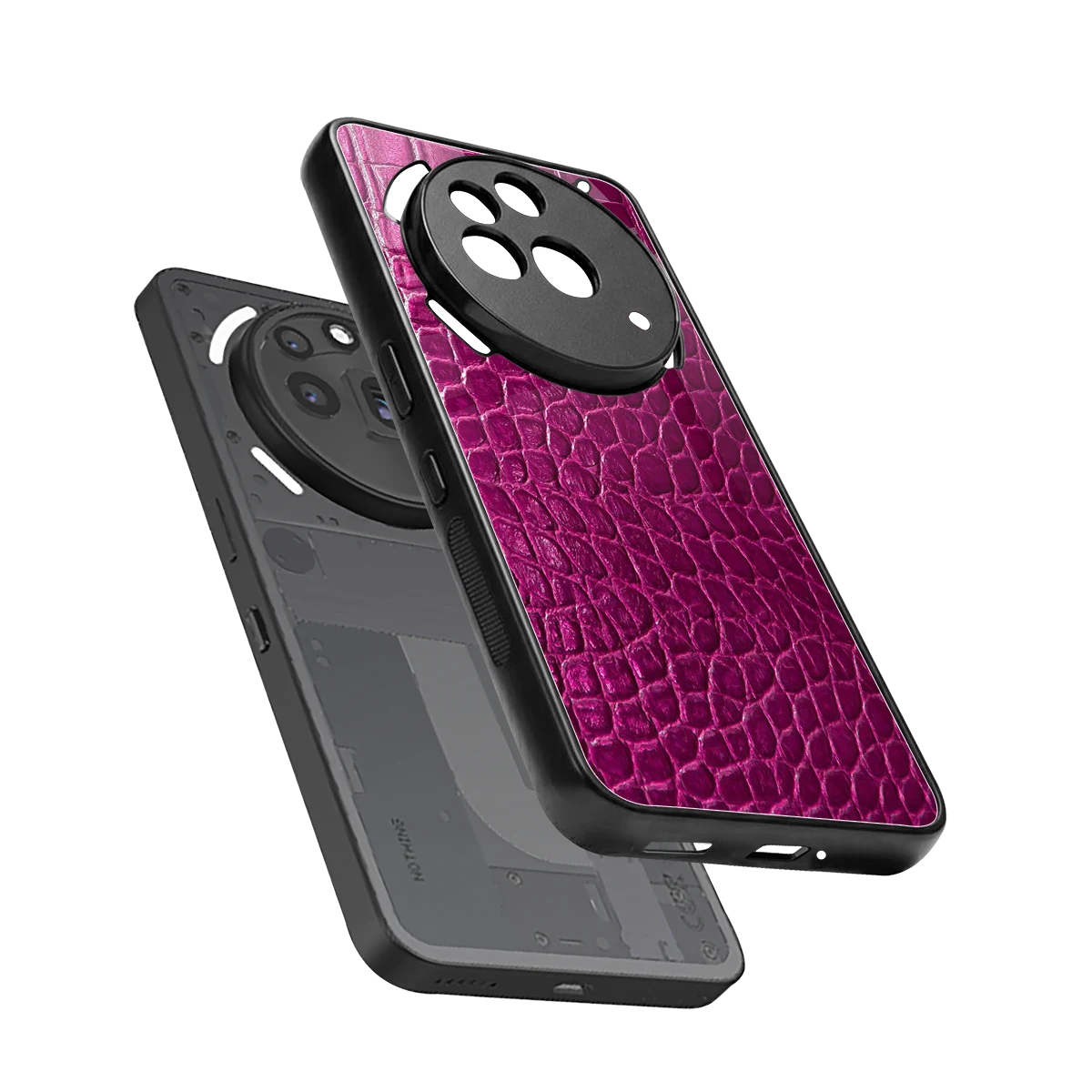 Croco Pink sleek nothing phone 3a pro cover with tempered glass back and TPU edges