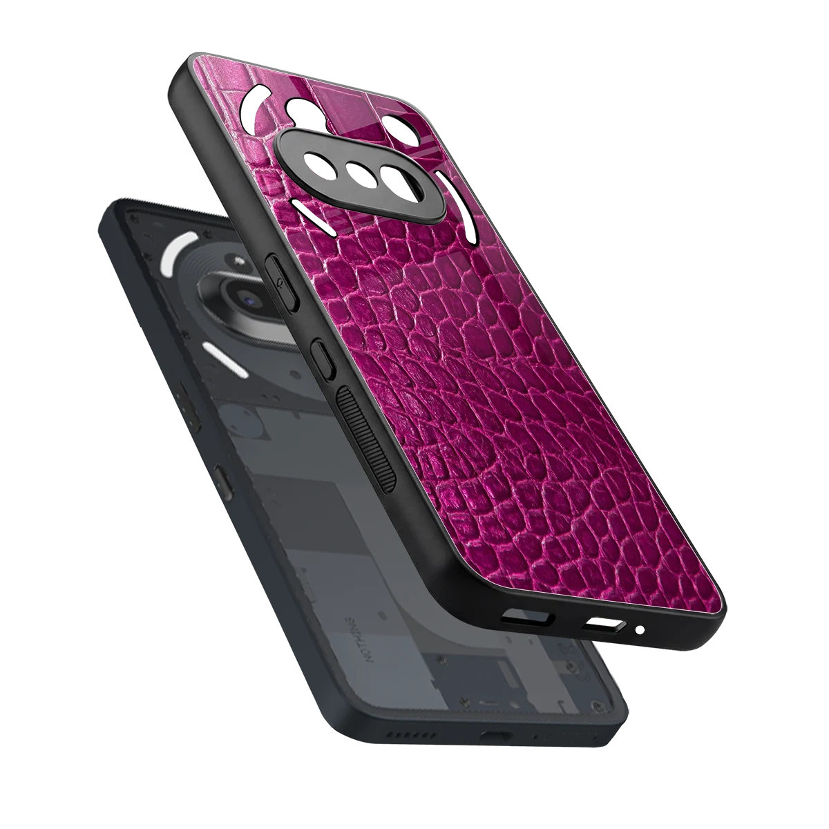 Croco Pink sleek nothing phone 3a cover with tempered glass back and TPU edges