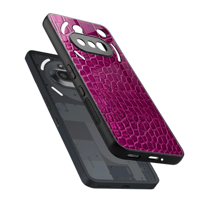 Croco Pink sleek nothing phone 3a cover with tempered glass back and TPU edges