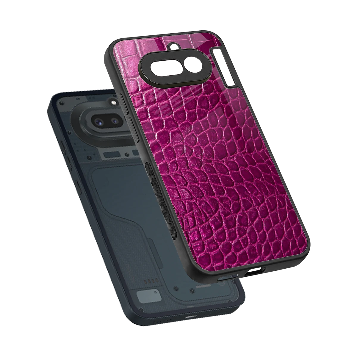 Croco Pink sleek nothing phone 4a cover with tempered glass back and TPU edges