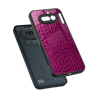 Croco Pink sleek nothing phone 4a cover with tempered glass back and TPU edges