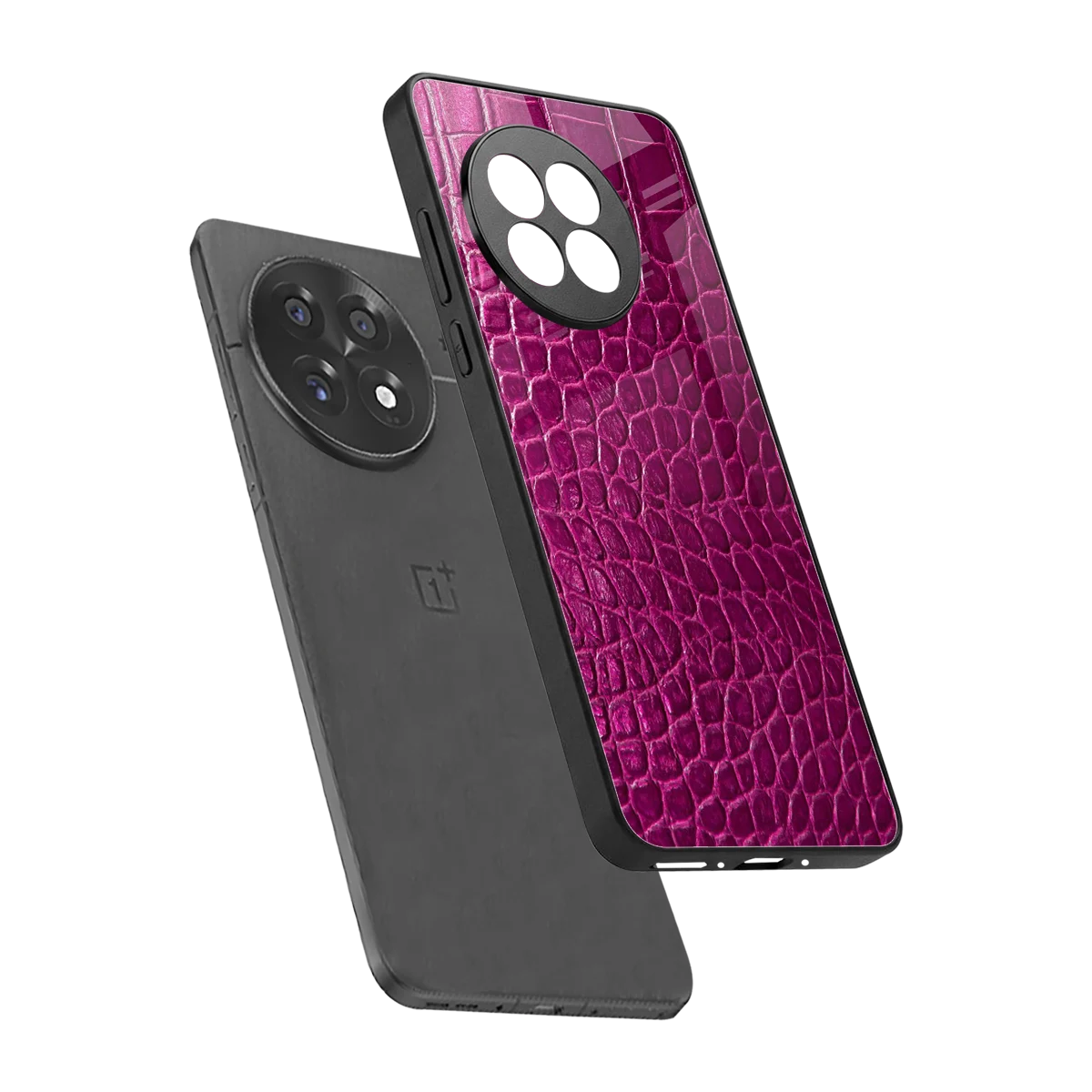 Croco Pink sleek oneplus 13r cover with tempered glass back and TPU edges