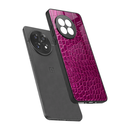 Croco Pink sleek oneplus 13r cover with tempered glass back and TPU edges