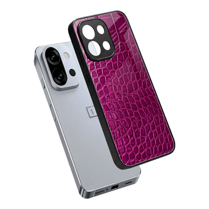 Croco Pink sleek oneplus 13s cover with tempered glass back and TPU edges