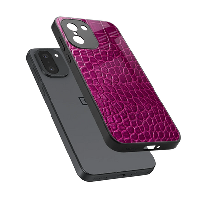 Croco Pink sleek oneplus 15r cover with tempered glass back and TPU edges