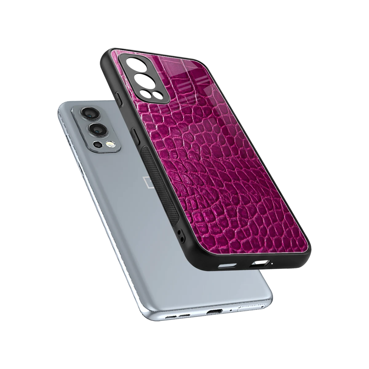 Croco Pink sleek oneplus nord 2 cover with tempered glass back and TPU edges