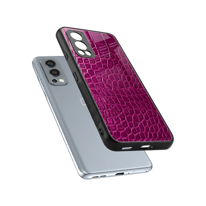 Croco Pink sleek oneplus nord 2 cover with tempered glass back and TPU edges