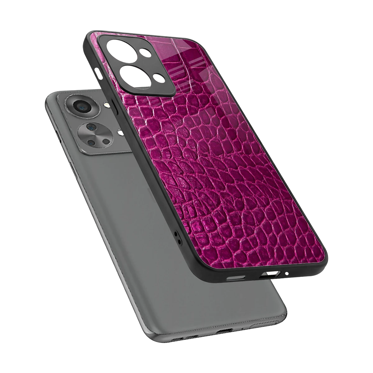 Croco Pink sleek oneplus nord 2t cover with tempered glass back and TPU edges
